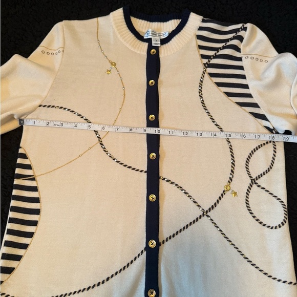 St John Sport Cream and Navy Nautical embellished Women's Cardigan - Picture 3 of 10